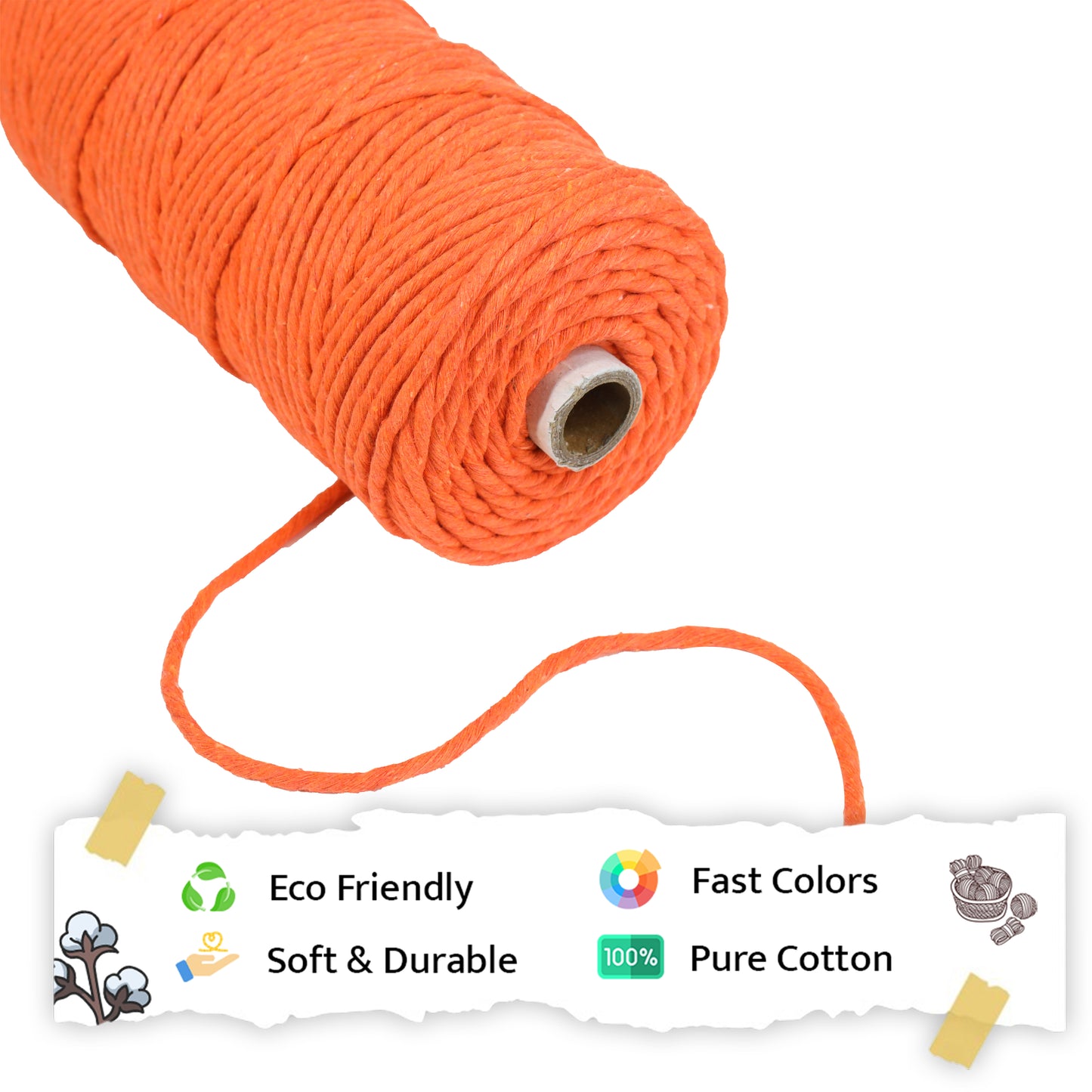 4mm Single Strand | Orange | 150 Metres | 1kg Spool | Cotton  |No 19