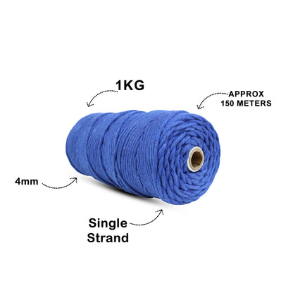 4mm Single Strand | Sapphire Blue | 150 Metres | 1kg Spool | Cotton  |No 20