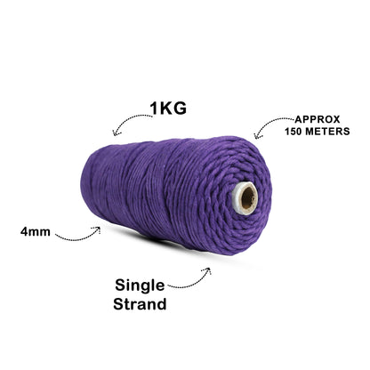 4mm Single Strand | Violet | 150 Metres | 1kg Spool | Cotton  |No 21