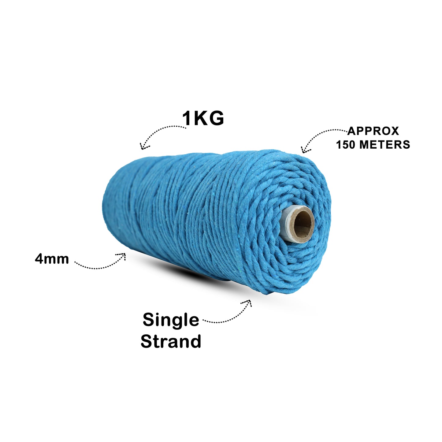 4mm Single Strand | Bright Blue | 150 Metres | 1kg Spool | Cotton  |No 22