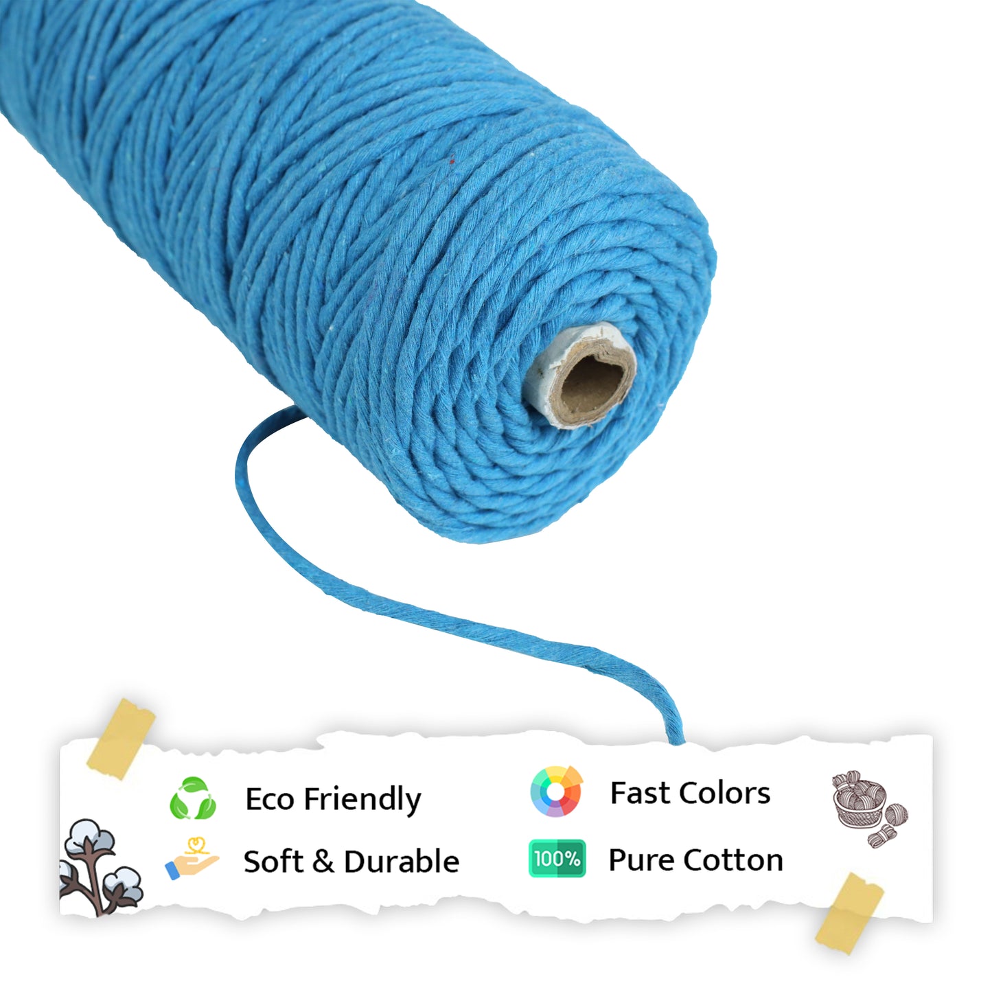 4mm Single Strand | Bright Blue | 150 Metres | 1kg Spool | Cotton  |No 22