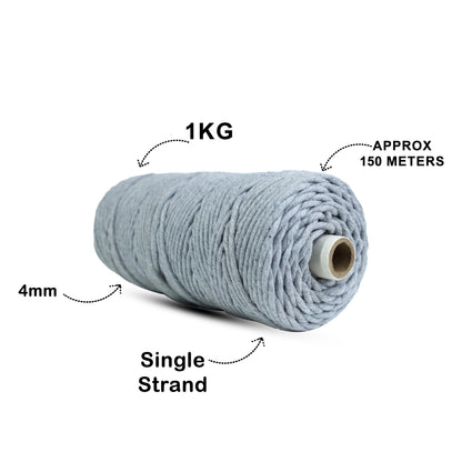 4mm Single Strand | Steel Grey | 150 Metres | 1kg Spool | Cotton  |No 24