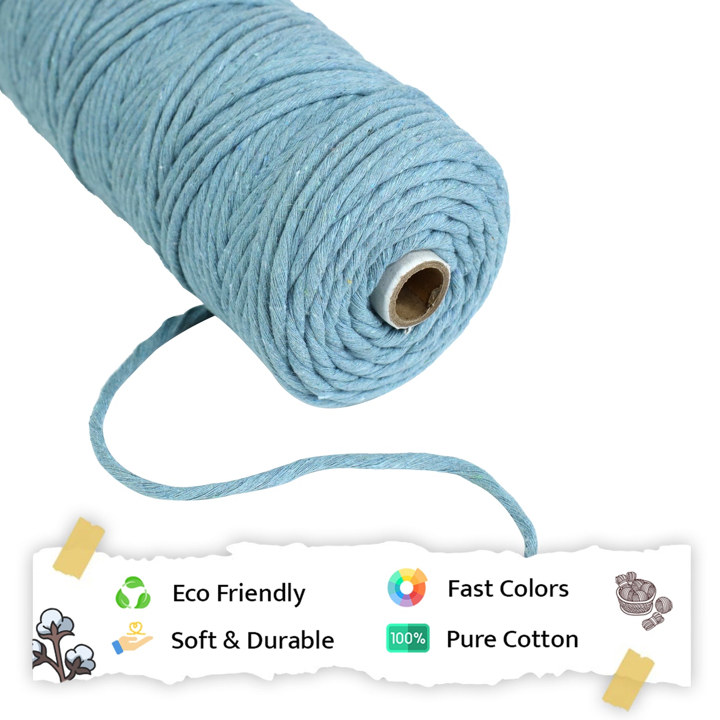 4mm Single Strand | Mint Blue | 150 Metres | 1kg Spool | Cotton  |No 25