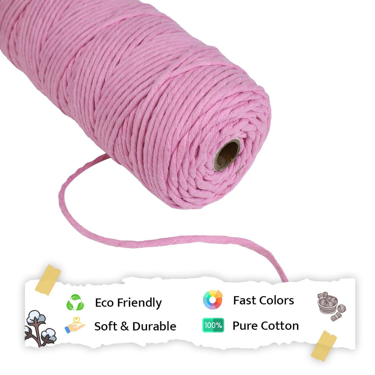 4mm Single Strand | Bubble Gum Pink | 150 Metres | 1kg Spool | Cotton  | No 26