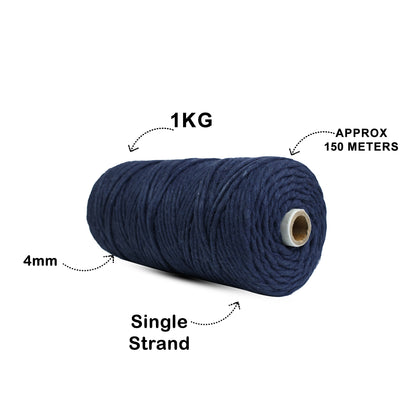 4mm Single Strand | Dark Blue | 150 Metres | 1kg Spool | Cotton  |No 27