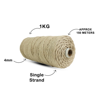 4mm Single Strand | Beige | 150 Metres | 1kg Spool | Cotton  |No 30