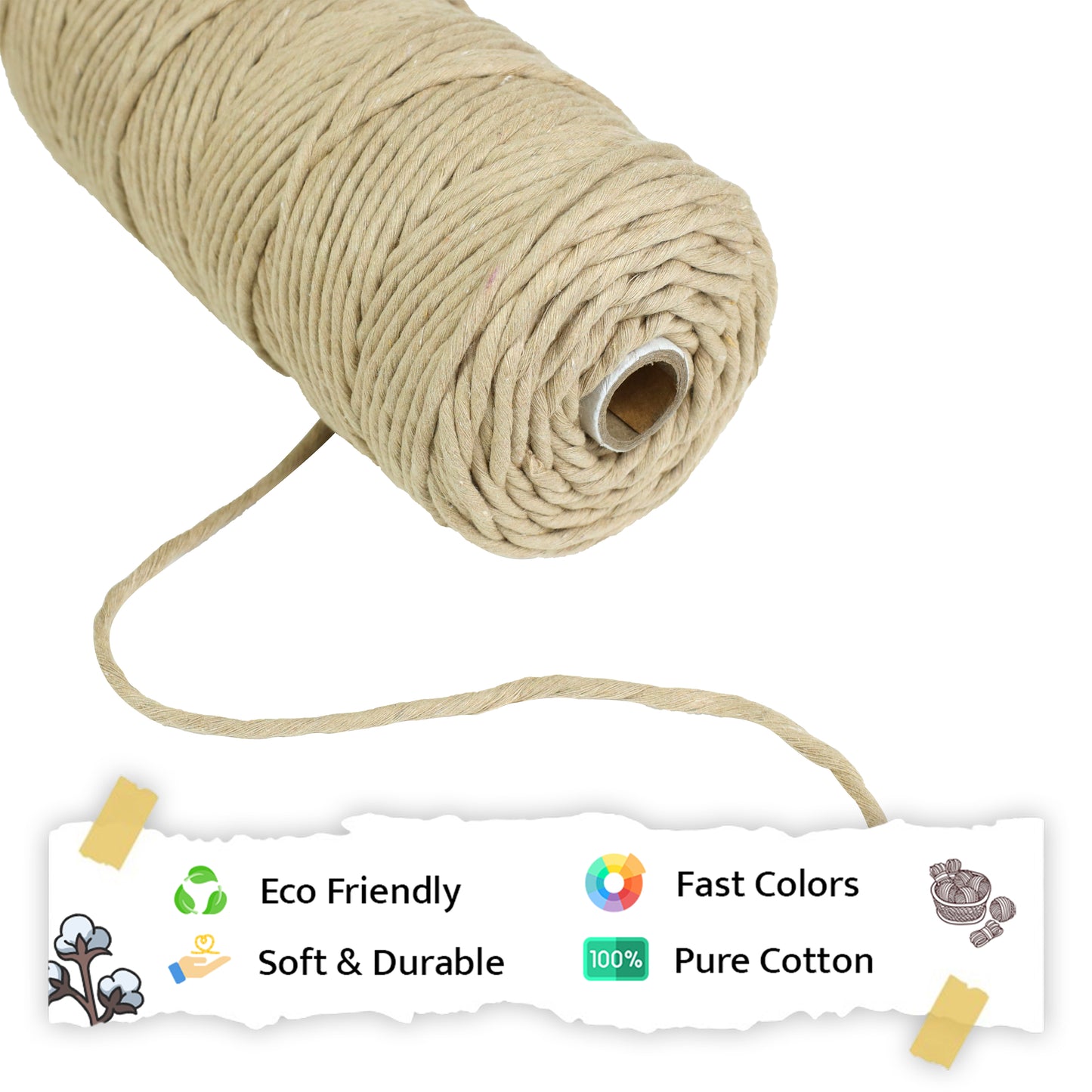 4mm Single Strand | Beige | 150 Metres | 1kg Spool | Cotton  |No 30