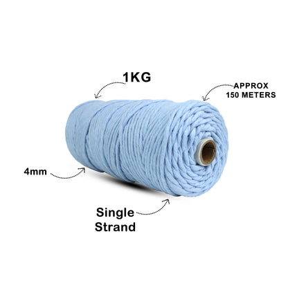 4mm Single Strand | Ice Blue | 150 Metres | 1kg Spool | Cotton  |No 32