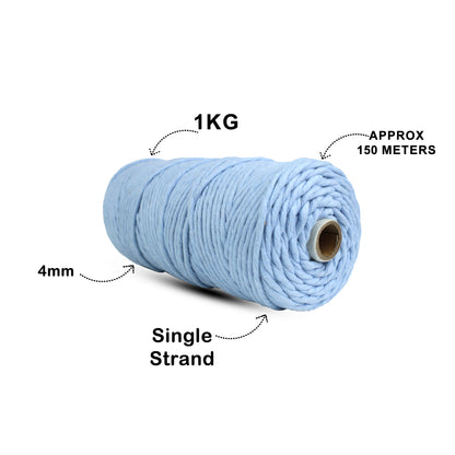 4mm Single Strand | Ice Blue | 150 Metres | 1kg Spool | Cotton  |No 32