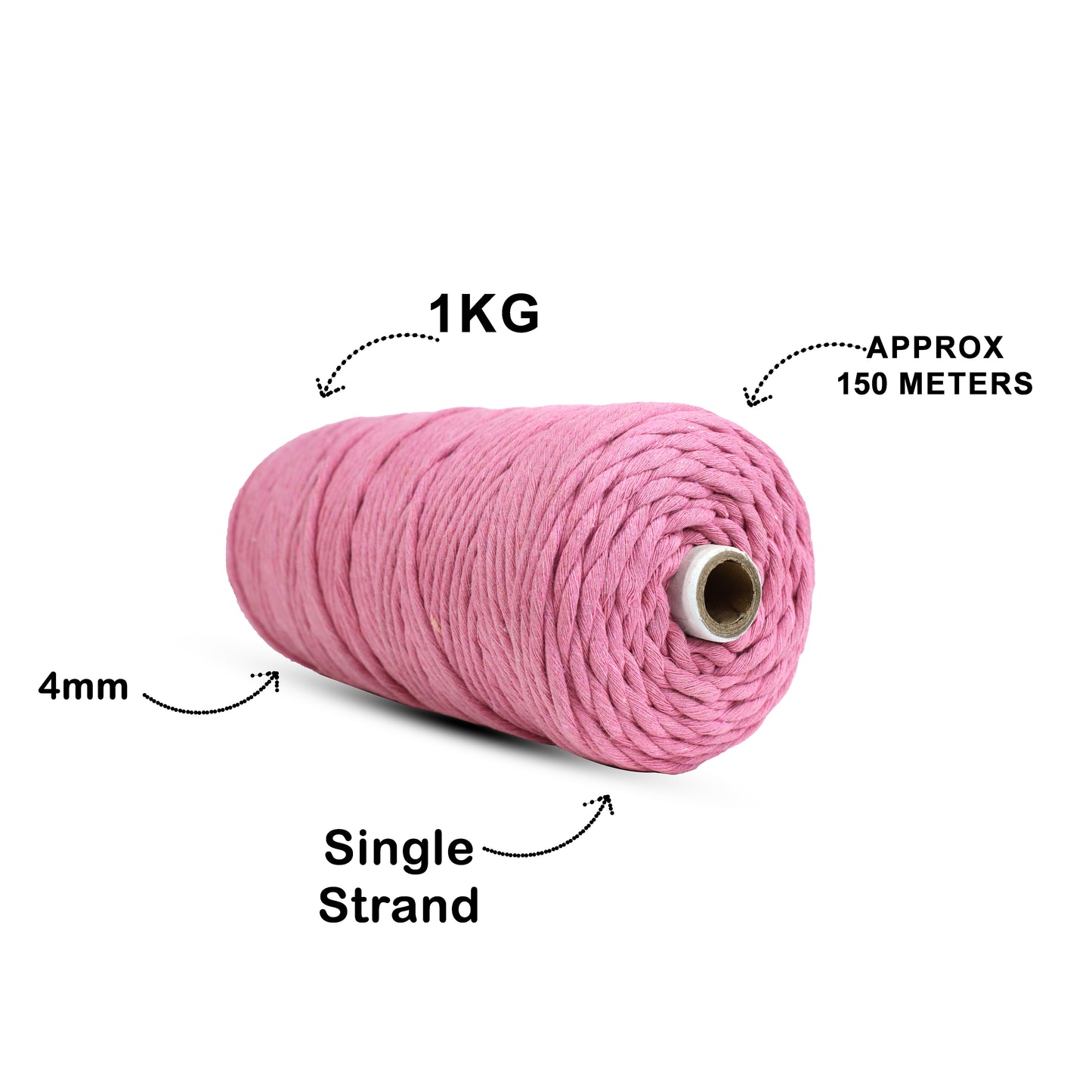 4mm Single Strand | Bright Pink | 150 Metres | 1kg Spool | Cotton  |No 33