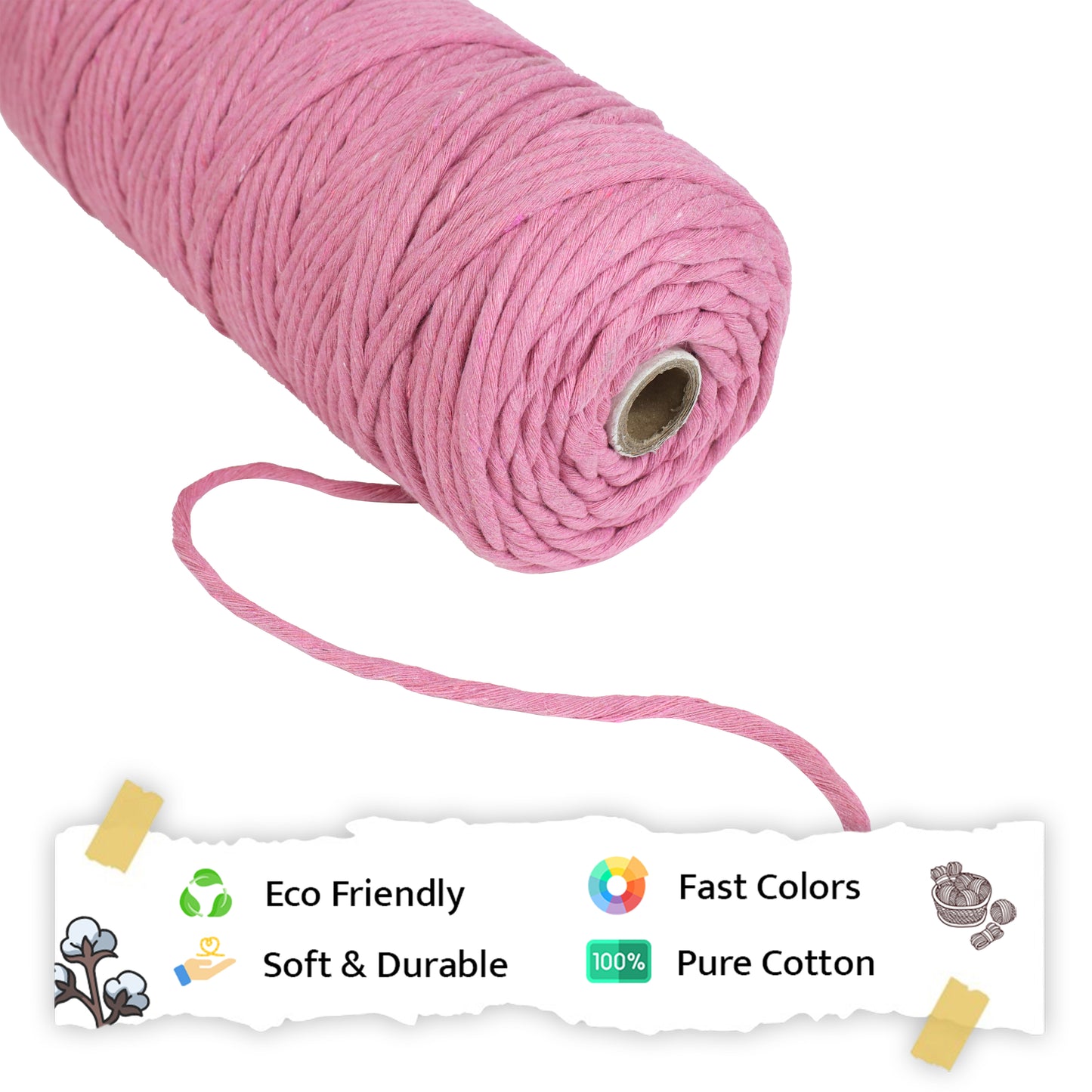 4mm Single Strand | Bright Pink | 150 Metres | 1kg Spool | Cotton  |No 33