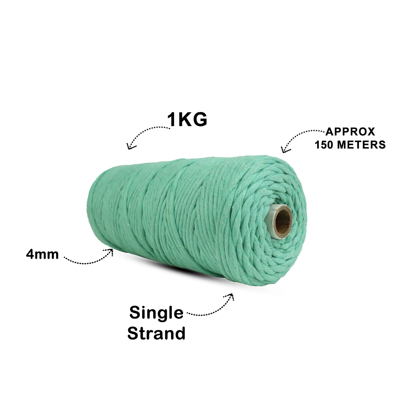 4mm Single Strand | Mint Green | 150 Metres | 1kg Spool | Cotton  |No 35