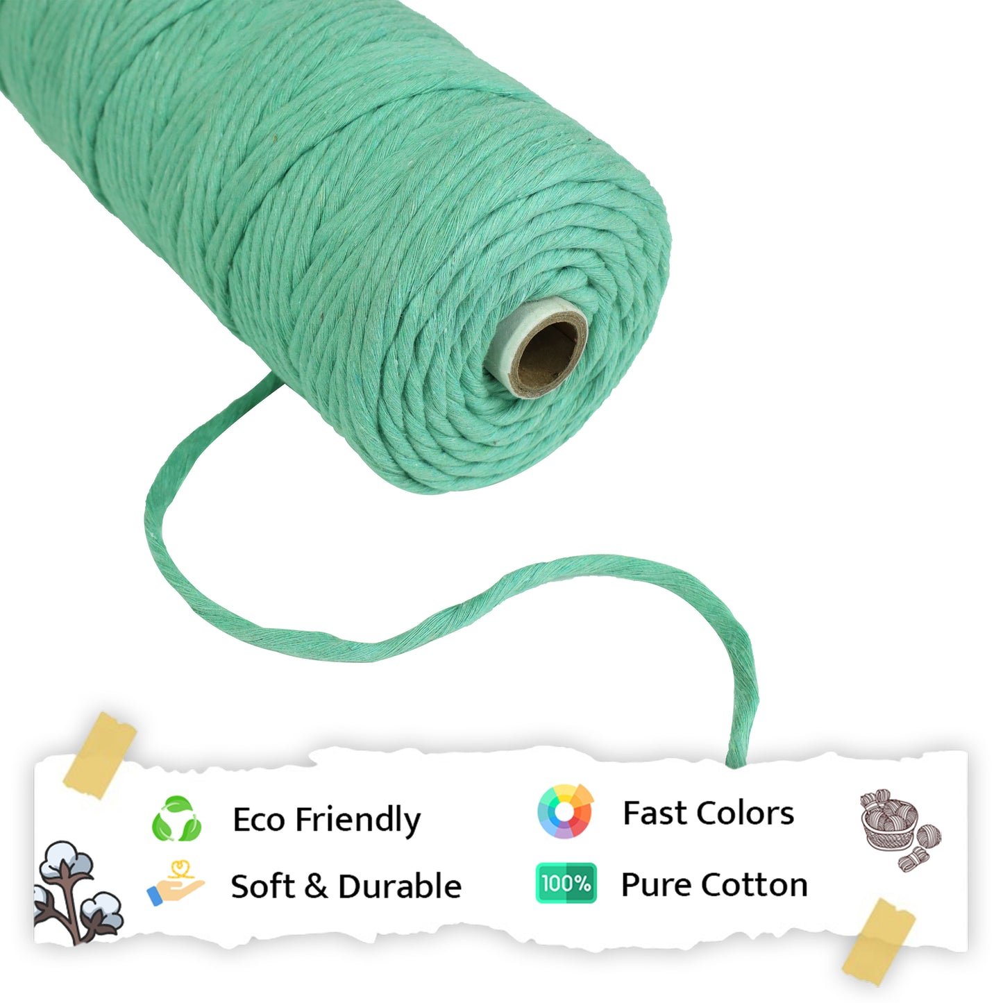 4mm Single Strand | Mint Green | 150 Metres | 1kg Spool | Cotton  |No 35