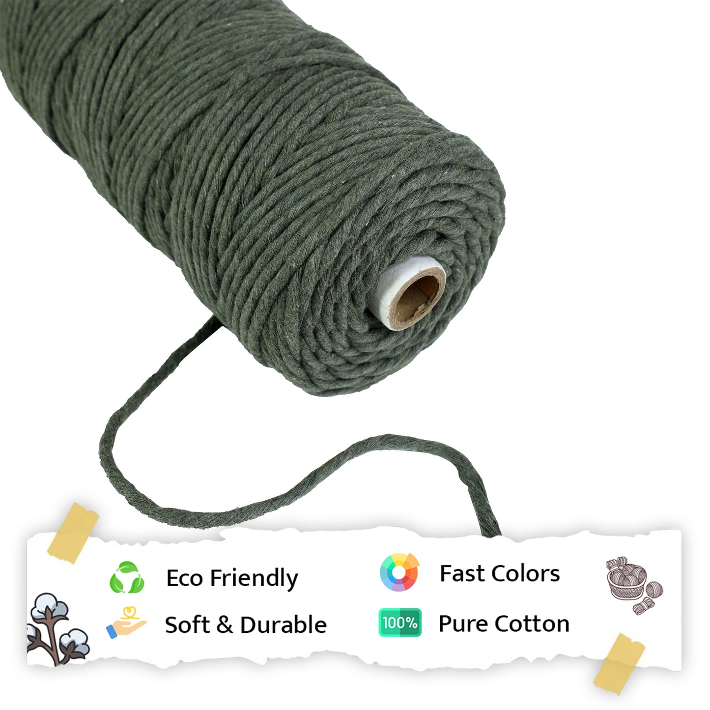 4mm Single Strand | Army Green | 150 Metres | 1kg Spool | Cotton  |No 38