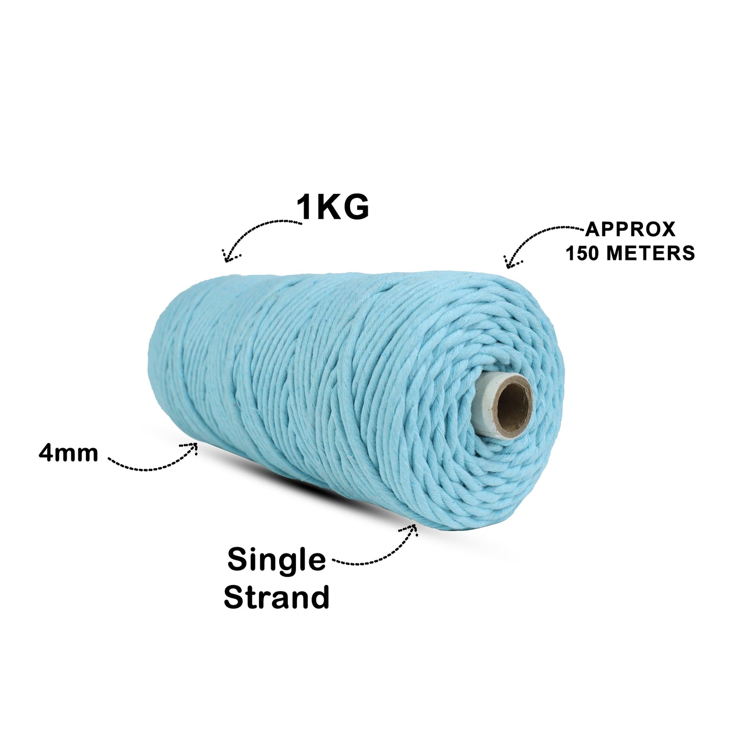 4mm Single Strand | Aqua Blue | 150 Metres | 1kg Spool | Cotton  | No 40