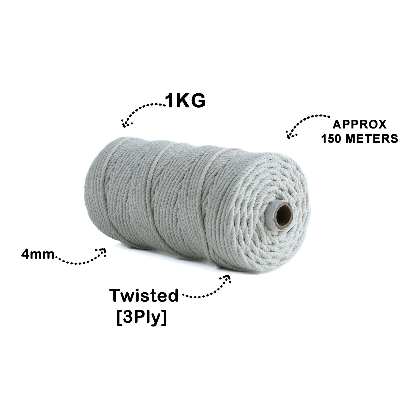 4mm Twisted (3Ply) | Off White | 150 Metres | 1kg Spool | Cotton | No 04