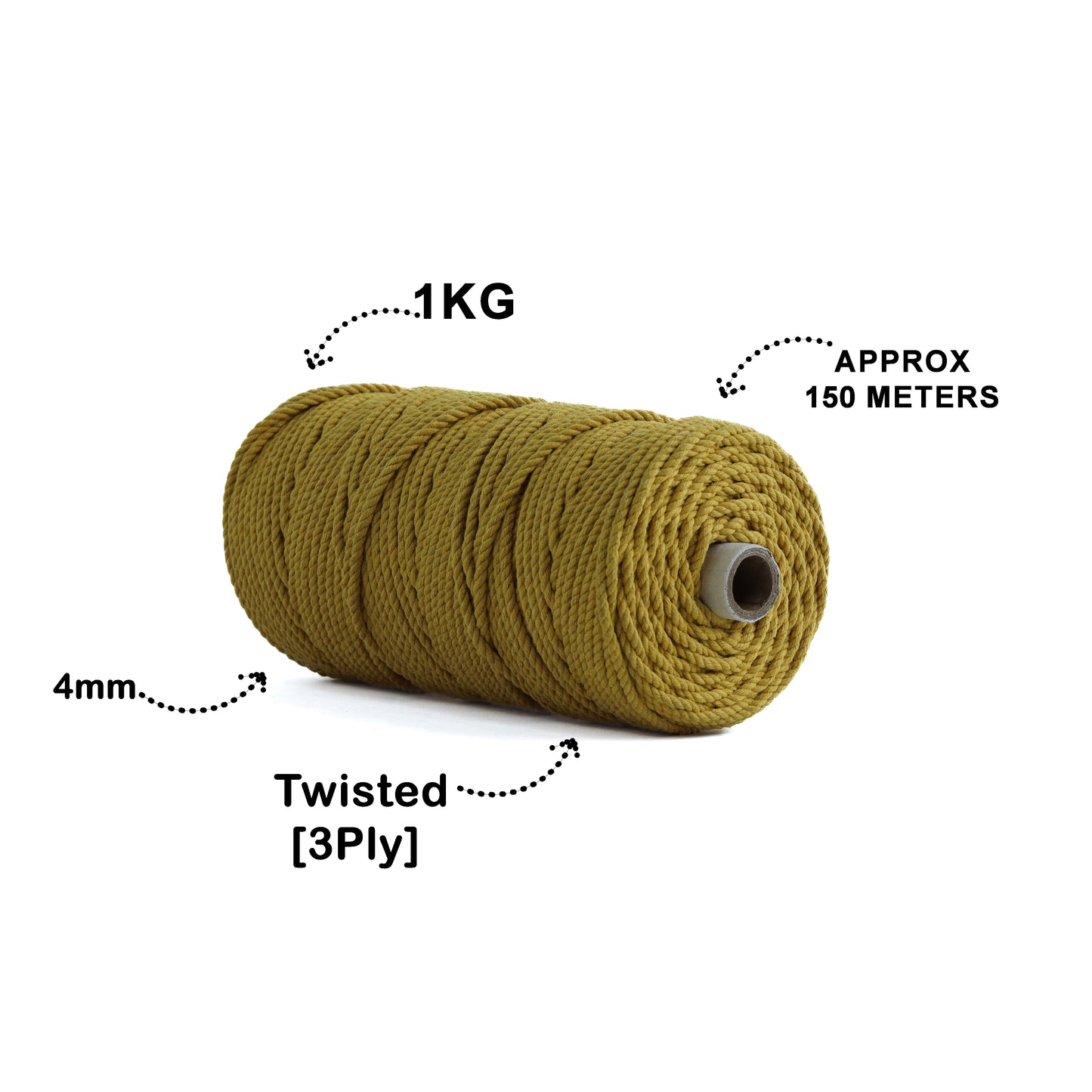 4mm Twisted (3Ply) | Mustard | 150 Metres | 1kg Spool | Cotton | No 07