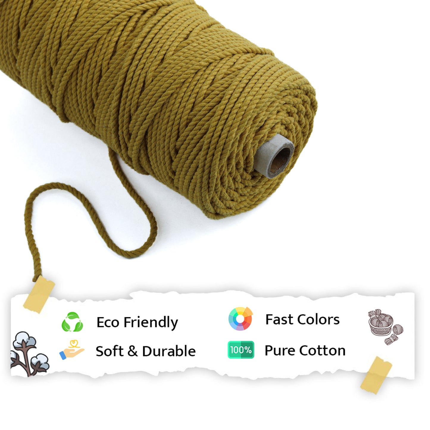 4mm Twisted (3Ply) | Mustard | 150 Metres | 1kg Spool | Cotton | No 07