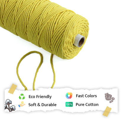 4mm Twisted (3Ply) | Yellow | 150 Metres | 1kg Spool | Cotton | No 08