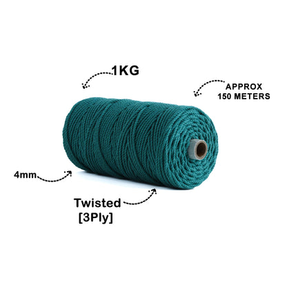 4mm Twisted (3Ply) | Sea Green | 150 Metres | 1kg Spool | Cotton | No 12