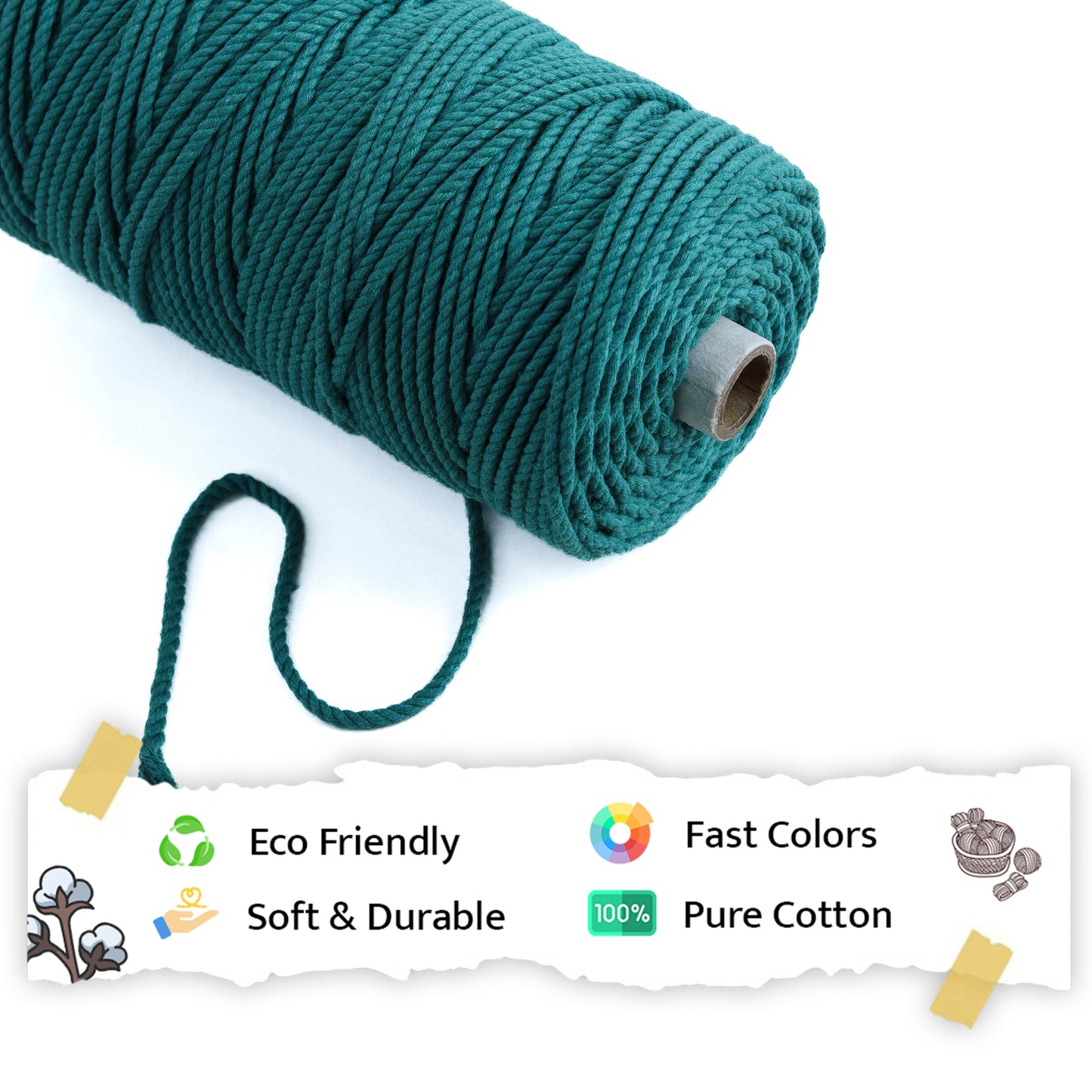 4mm Twisted (3Ply) | Sea Green | 150 Metres | 1kg Spool | Cotton | No 12