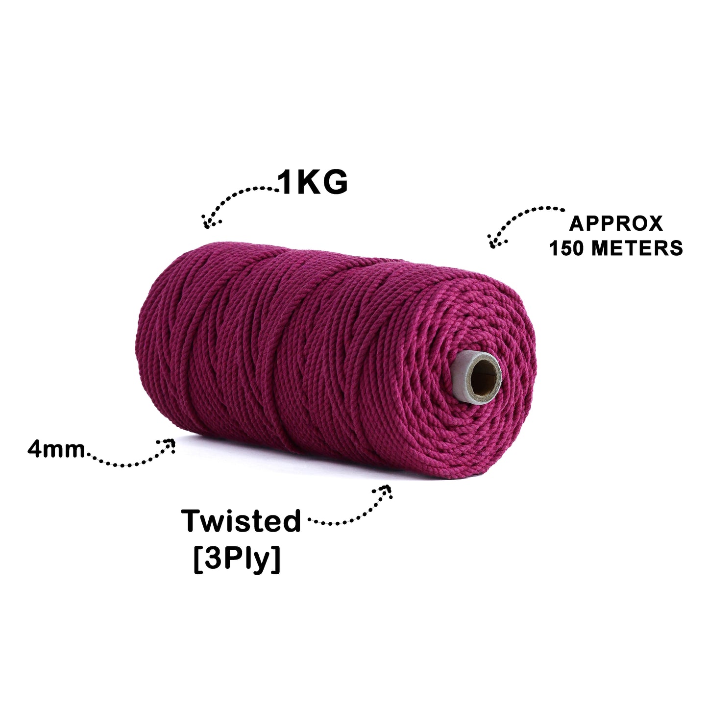 4mm Twisted (3Ply) | Hot Pink | 150 Metres | 1kg Spool | Cotton | No 16