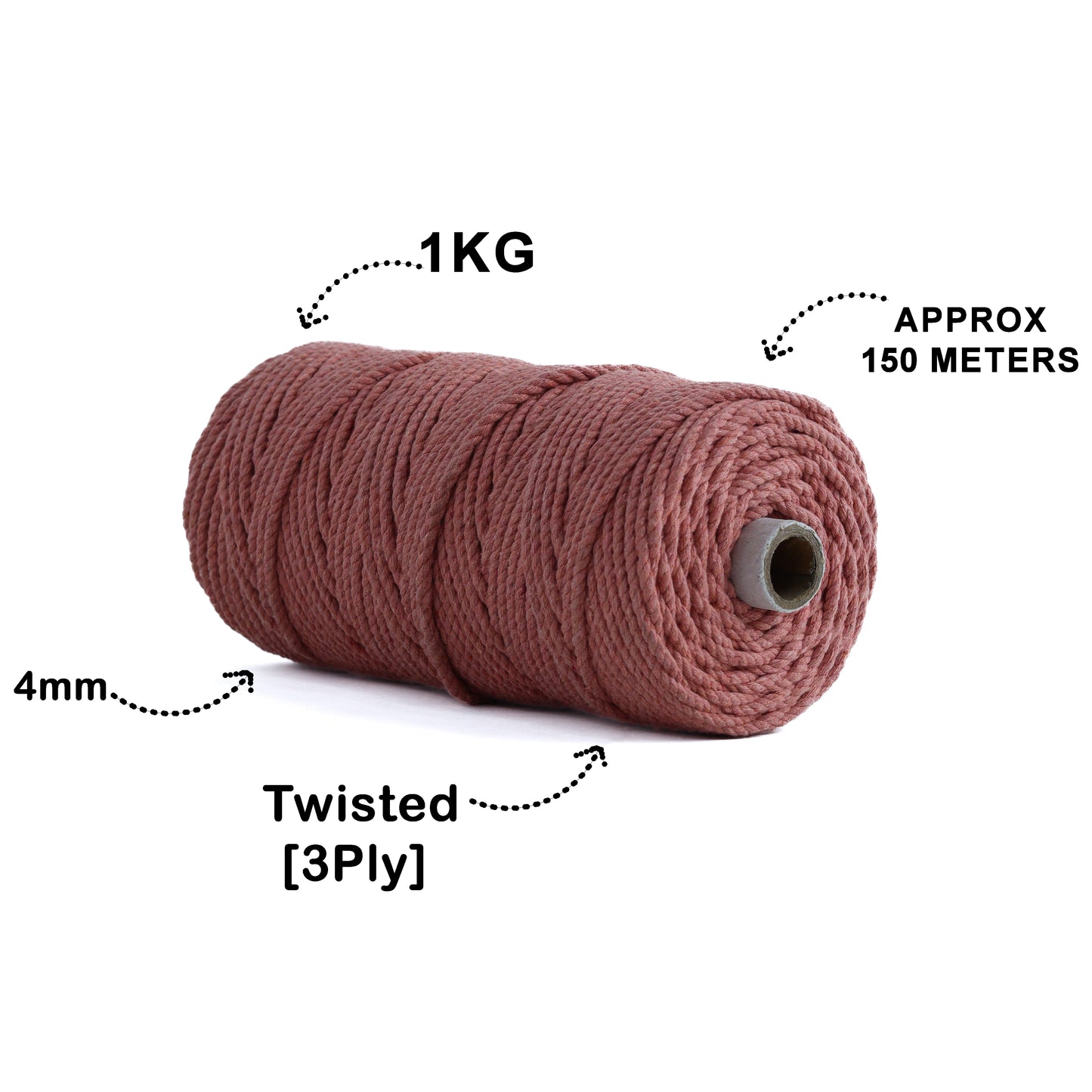 4mm Twisted (3Ply) | Peach | 150 Metres | 1kg Spool | Cotton | No 17