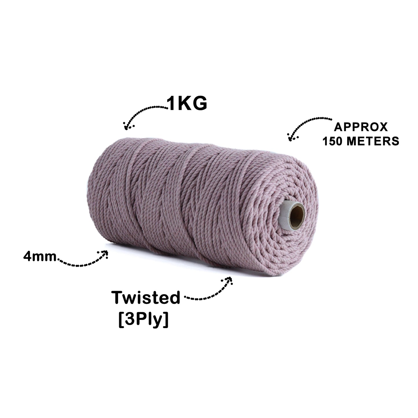 4mm Twisted (3Ply) | Baby Pink | 150 Metres | 1kg Spool | Cotton | No 18