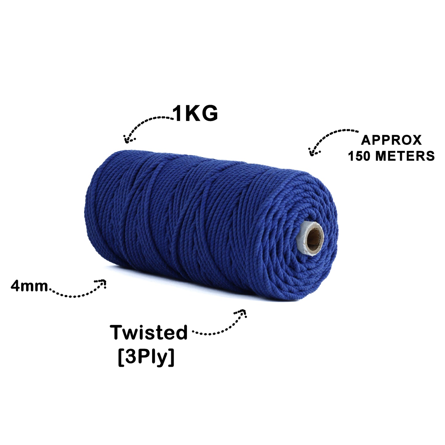 4mm Twisted (3Ply) | Sapphire Blue | 150 Metres | 1kg Spool | Cotton | No 20