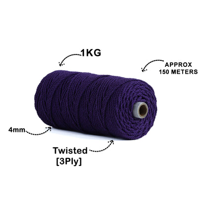 4mm Twisted (3Ply) | Violet | 150 Metres | 1kg Spool | Cotton | No 21