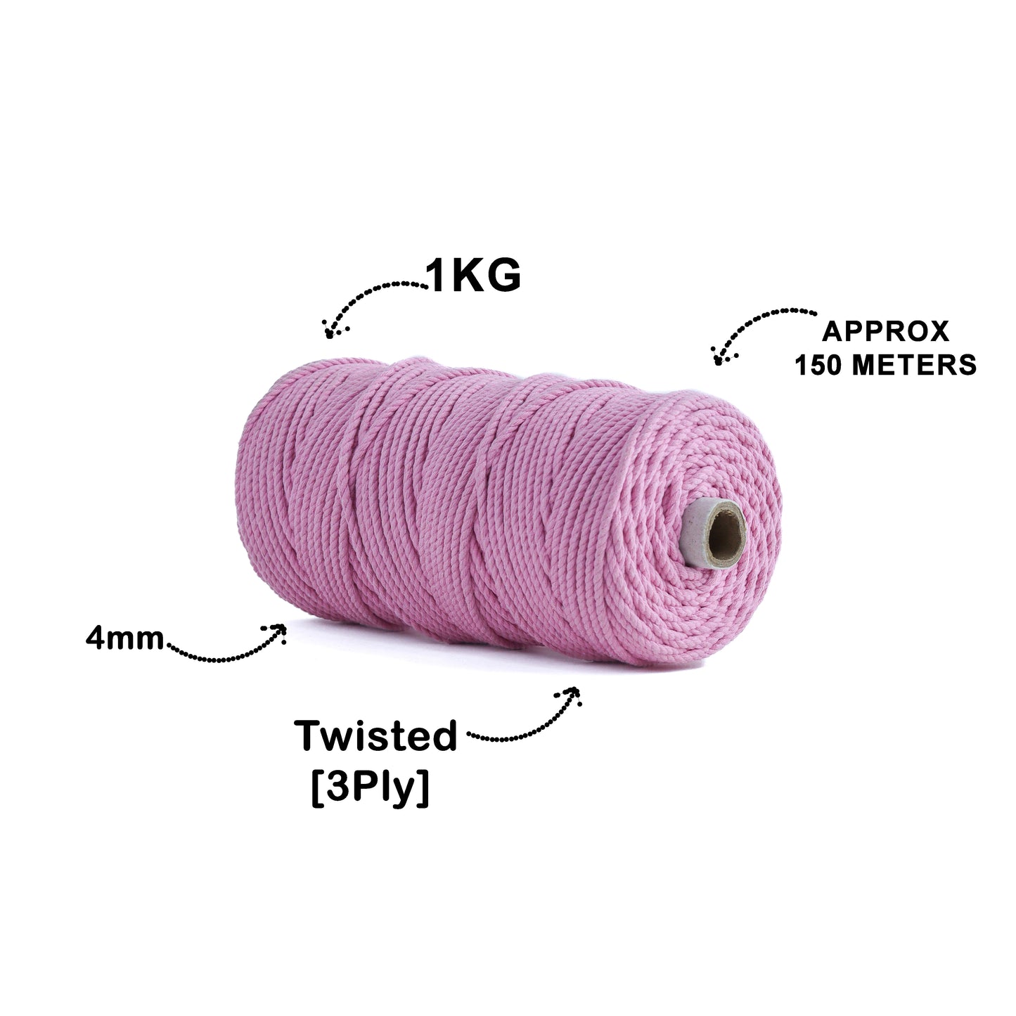 4mm Twisted (3Ply) | Bubble Gum Pink | 150 Metres | 1kg Spool | Cotton | No 26