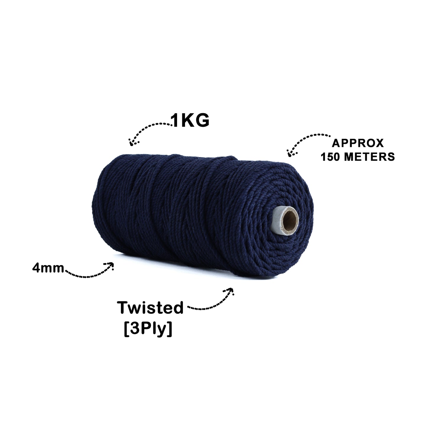 4mm Twisted (3Ply) | Dark Blue | 150 Metres | 1kg Spool | Cotton | No 27