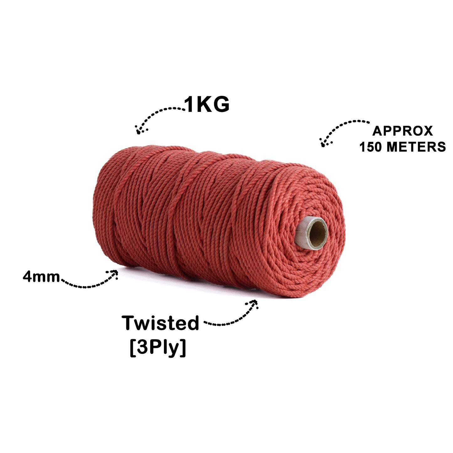 4mm Twisted (3Ply) | Rust | 150 Metres | 1kg Spool | Cotton | No 28