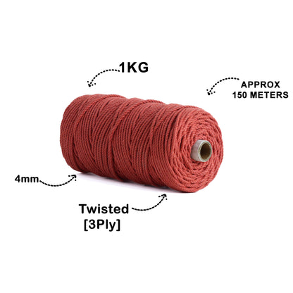 4mm Twisted (3Ply) | Rust | 150 Metres | 1kg Spool | Cotton | No 28