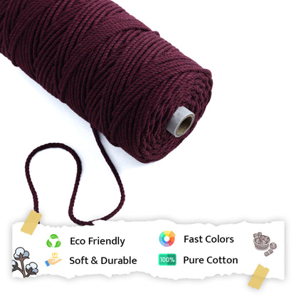 4mm Twisted (3Ply) | Wine | 150 Metres | 1kg Spool | Cotton | No 29