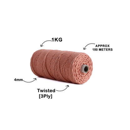 4mm Twisted (3Ply) | Pastel Orange | 150 Metres | 1kg Spool | Cotton | No 34