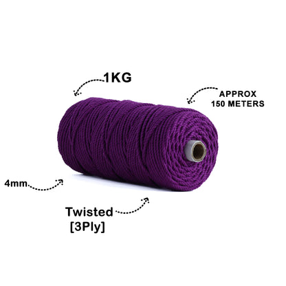 4mm Twisted (3Ply) | Reddish Purple | 150 Metres | 1kg Spool | Cotton | No 36