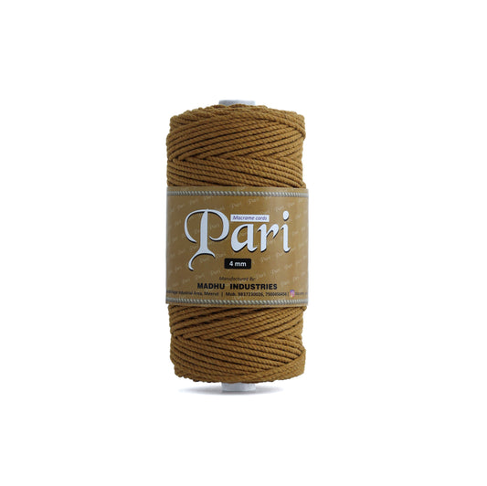 4mm ટ્વિસ્ટેડ (3Ply) | ગોલ્ડન મસ્ટર્ડ | 150 મીટર | 1 કિલો સ્પૂલ | કપાસ