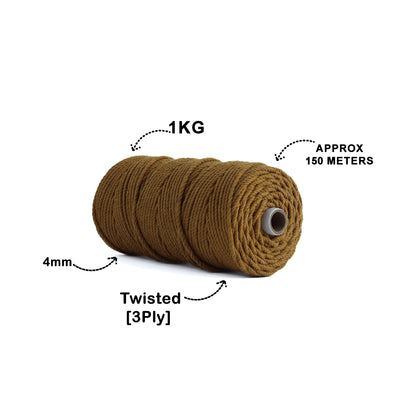 4mm Twisted (3Ply) | Golden Mustard | 150 Metres | 1kg Spool | Cotton | No 37