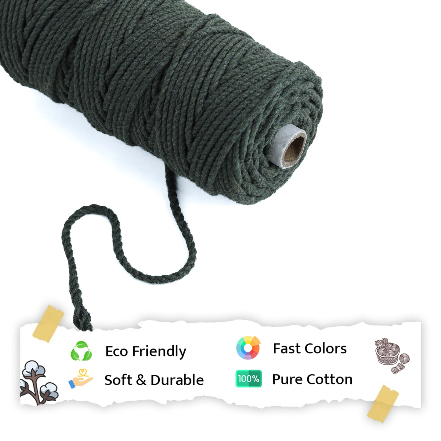 4mm Twisted (3Ply) | Army Green | 150 Metres | 1kg Spool | Cotton | No 38