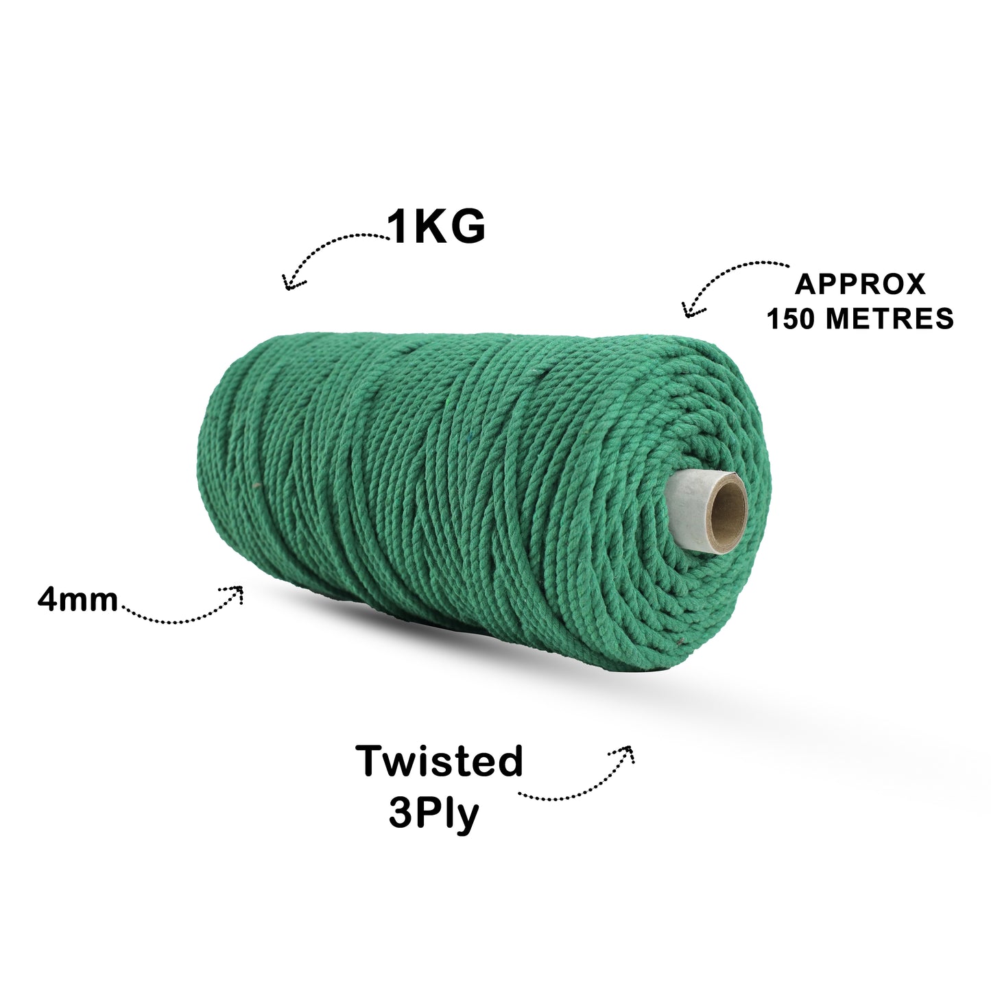 4mm Twisted (3Ply) | Green | 150 Metres | 1kg Spool | Cotton | No 11