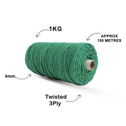 4mm Twisted (3Ply) | Green | 150 Metres | 1kg Spool | Cotton | No 11