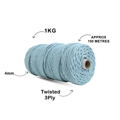 4mm Twisted (3Ply) | Mint Blue | 150 Metres | 1kg Spool | Cotton | No 25