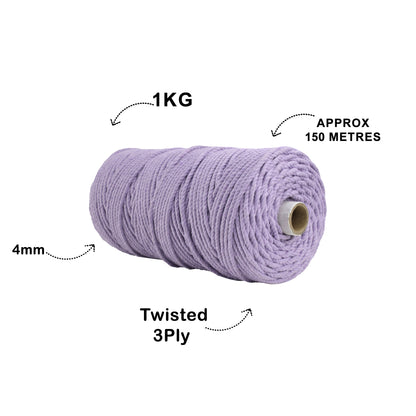 4mm Twisted (3Ply) | Lavender | 150 Metres | 1kg Spool | Cotton | No 31