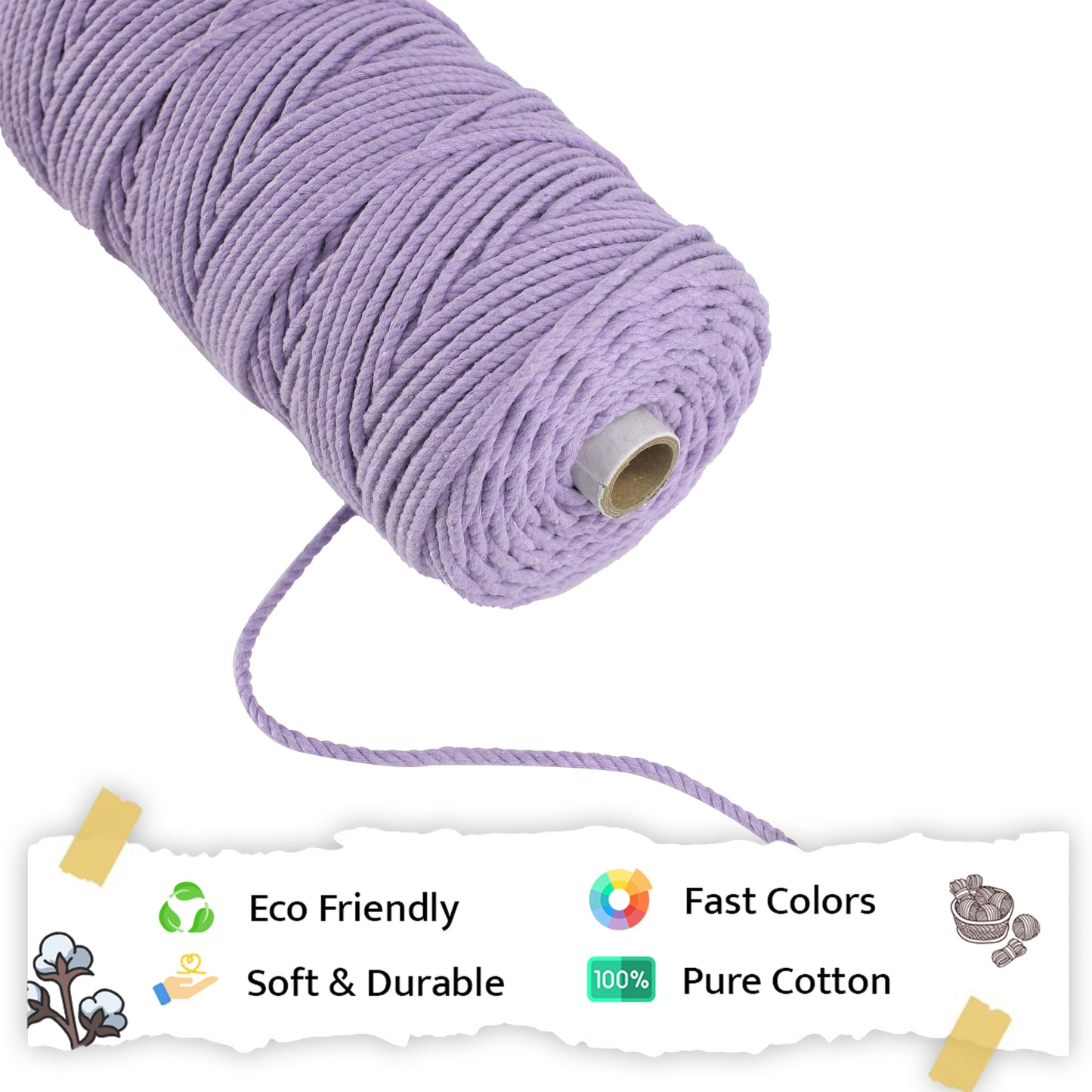 4mm Twisted (3Ply) | Lavender | 150 Metres | 1kg Spool | Cotton | No 31