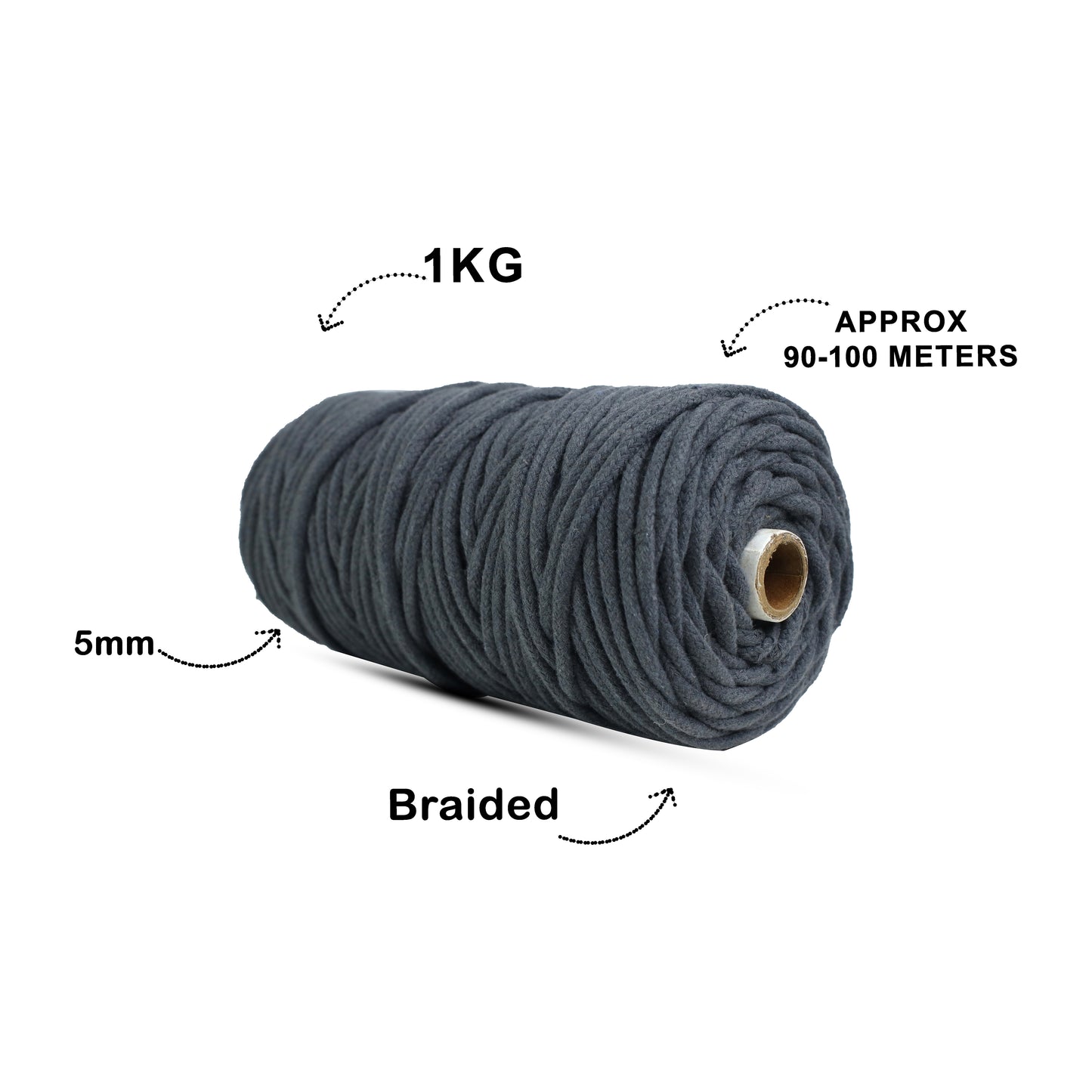 5mm Braided | Dark Grey | Approx 100 Metres | 1kg Spool | Cotton | No 02