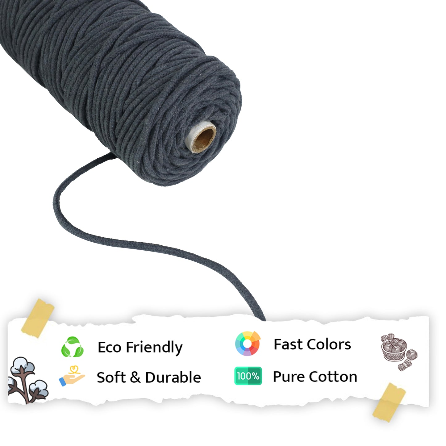 5mm Braided | Dark Grey | Approx 100 Metres | 1kg Spool | Cotton | No 02