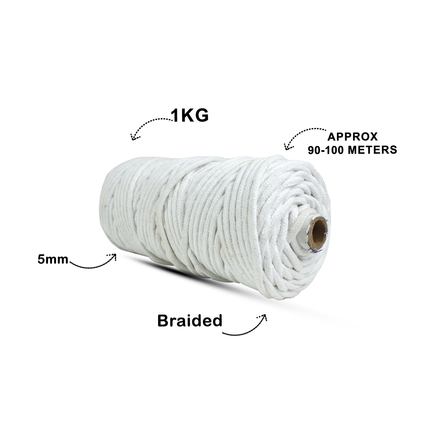 5mm Braided | Pure White | Approx 100 Metres | 1kg Spool | Cotton | No 03