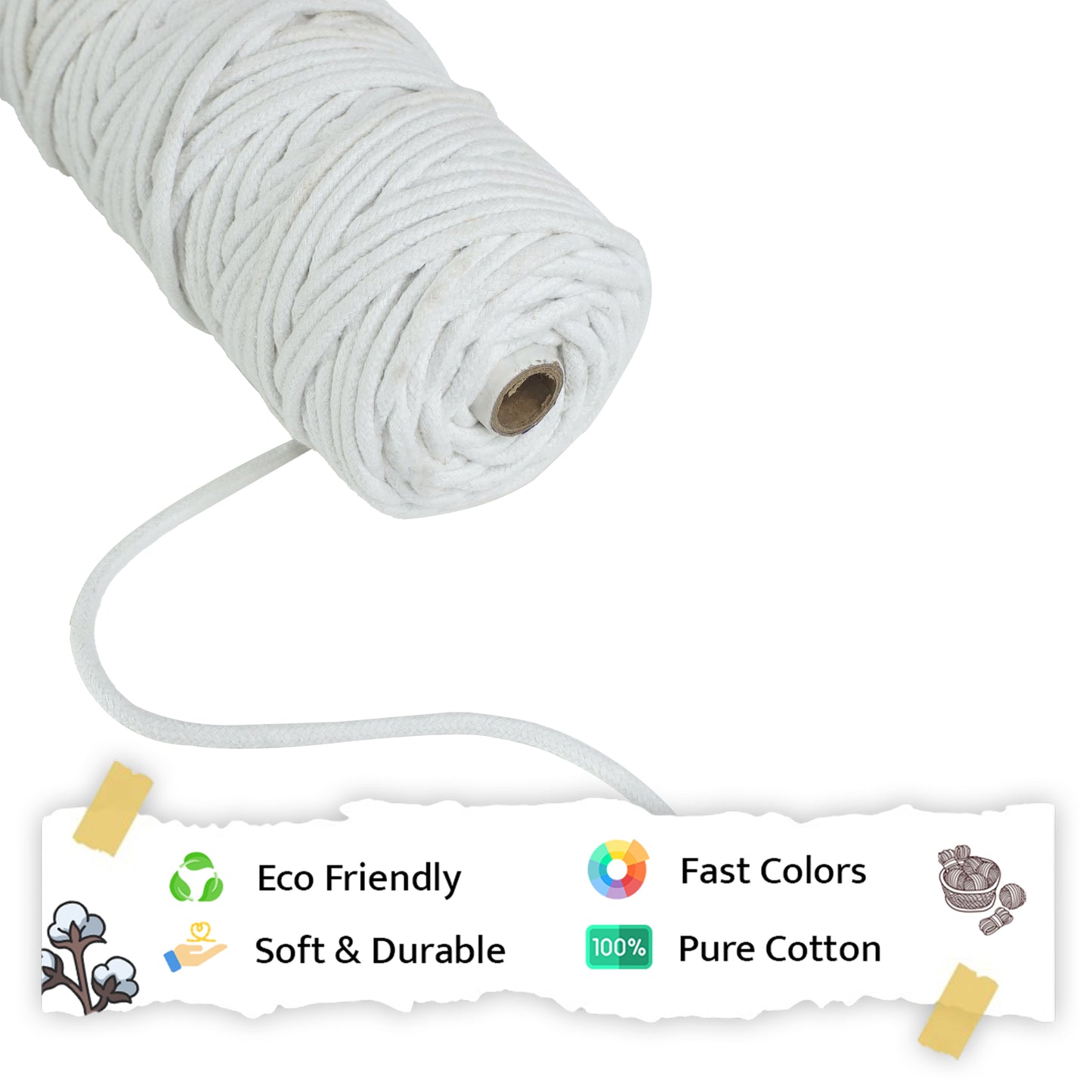 5mm Braided | Pure White | Approx 100 Metres | 1kg Spool | Cotton | No 03