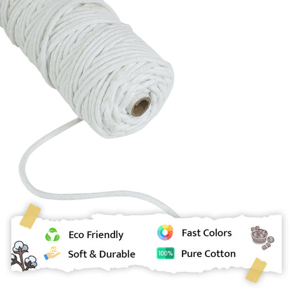 5mm Braided | Pure White | Approx 100 Metres | 1kg Spool | Cotton | No 03